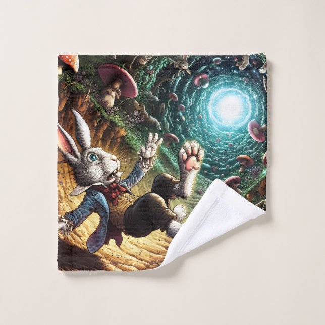 Panicked Bunny Falling Down The Rabbit Hole Wash Cloth (Wash Cloth)