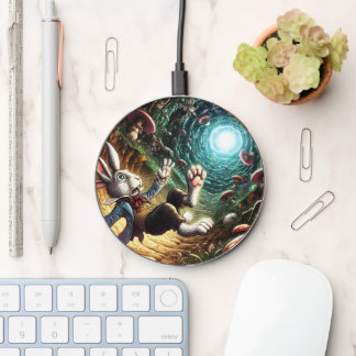 Panicked Bunny Falling Down The Rabbit Hole Wireless Charger