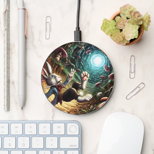 Panicked Bunny Falling Down The Rabbit Hole Wireless Charger (Desk)