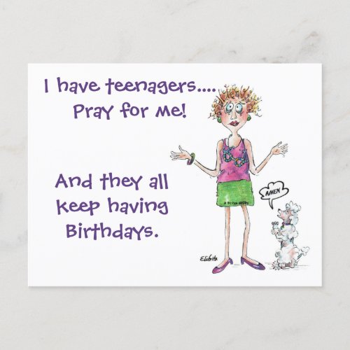 Panicked Mother with Teens Having Birthdays Postcard