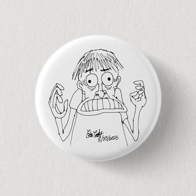 panicky cartoon character button (Front)