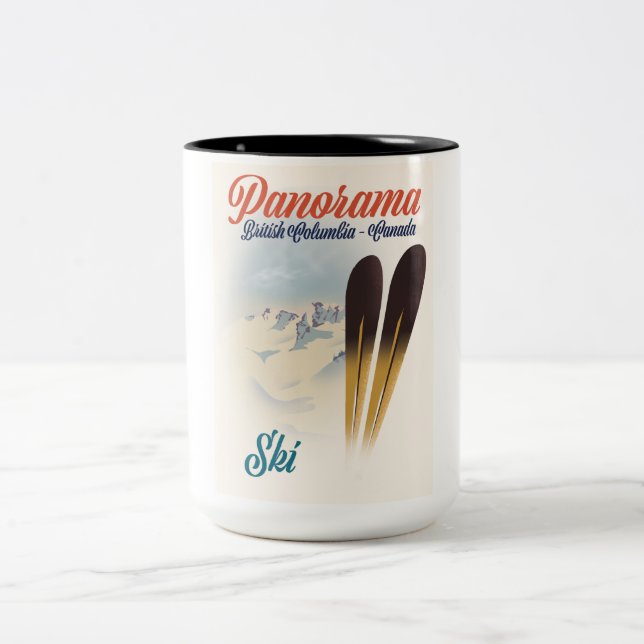 Panorama British Columbia Canada ski poster Two-Tone Coffee Mug (Center)
