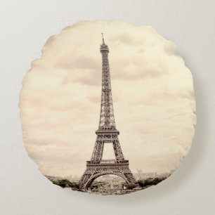Panorama Eiffel Tower in Paris. France. Vintage vi Round Pillow