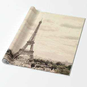 Panorama Eiffel Tower in Paris. France. Vintage vi Wrapping Paper