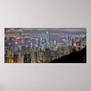 Panorama Hong Kong China Night Skyline Poster