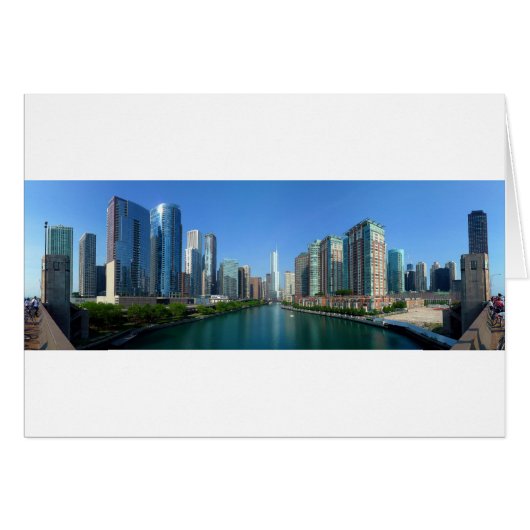Panorama of Buildings Along Chicago River Cards (Front Horizontal)