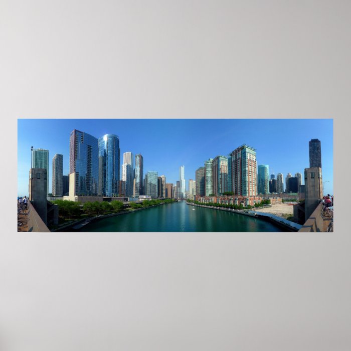 Panorama of Buildings Along Chicago River Print