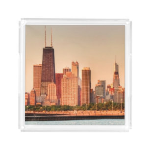 Panorama of Chicago skyline at sunrise Acrylic Tray