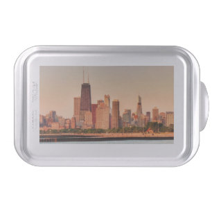 Panorama of Chicago skyline at sunrise Cake Pan