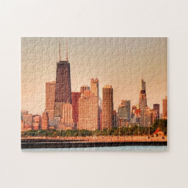 Panorama of Chicago skyline at sunrise Jigsaw Puzzle (Horizontal)