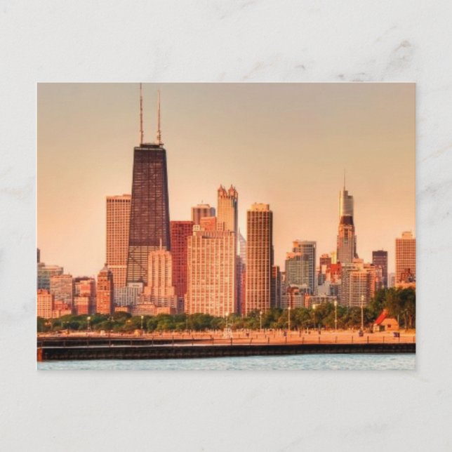 Panorama of Chicago skyline at sunrise Postcard (Front)