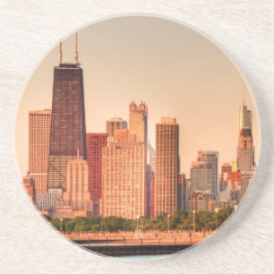 Panorama of Chicago skyline at sunrise Sandstone Coaster
