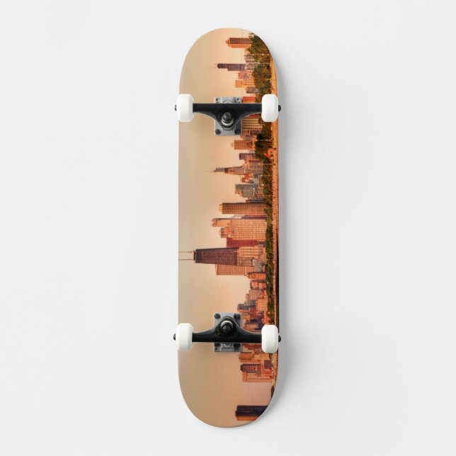 Panorama of Chicago skyline at sunrise Skateboard Deck (Front)