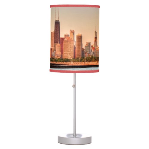 Panorama of Chicago skyline at sunrise Table Lamp