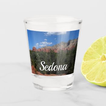 Panorama Of Red Rocks In Sedona Arizona Shot Glass by mlewallpapers at Zazzle