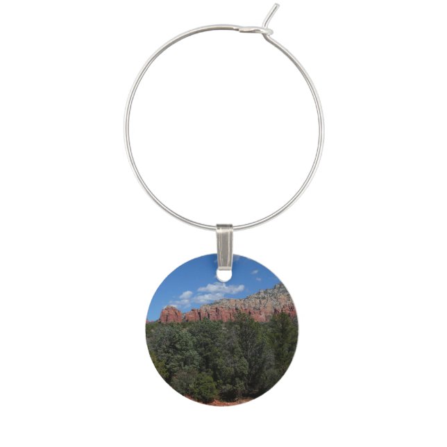 Panorama of Red Rocks in Sedona Arizona Wine Glass Charm (Front)