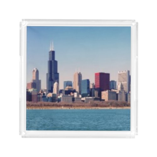 Panorama of the Chicago skyline Acrylic Tray