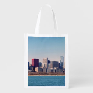 Panorama of the Chicago skyline Grocery Bag