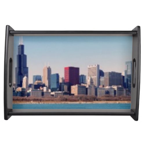 Panorama of the Chicago skyline Serving Tray