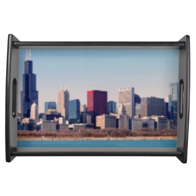 Panorama of the Chicago skyline Serving Tray (Front)