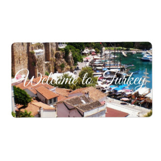 Panorama of the old city Kaleici of Antalya Label