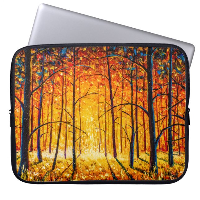 Panorama orange autumn sunny warm park alley fores laptop sleeve (Front)