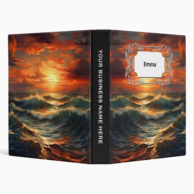 Panoramic Beach Sunset Golden Nature Glow  3 Ring Binder (Background)
