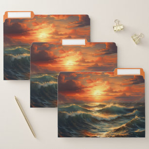 Panoramic Beach Sunset Golden Nature Glow File Folder