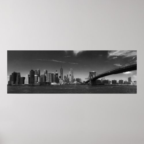 Panoramic Black White Brooklyn Bridge New York Poster