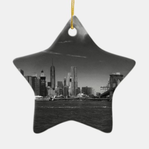 Panoramic Black White Brooklyn Ceramic Ornament