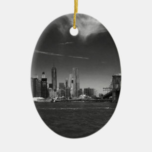 Panoramic Black White Brooklyn Ceramic Ornament