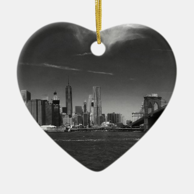 Panoramic Black White Brooklyn Ceramic Ornament (Front)