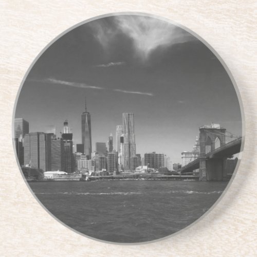 Panoramic Black White Brooklyn Coaster