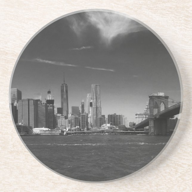 Panoramic Black White Brooklyn Coaster (Front)