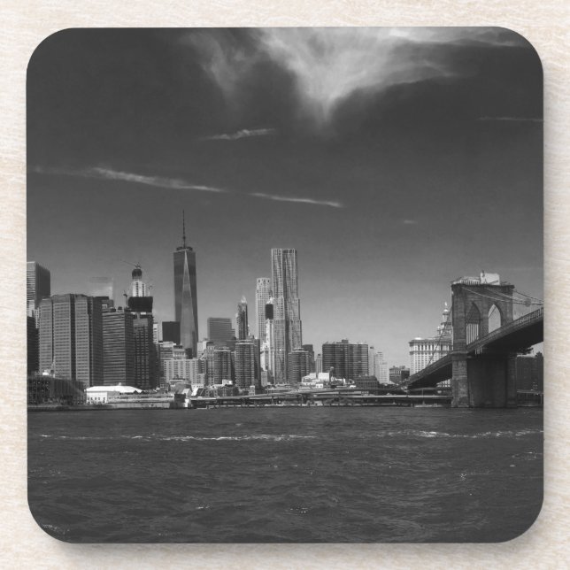 Panoramic Black White Brooklyn Drink Coaster (Front)