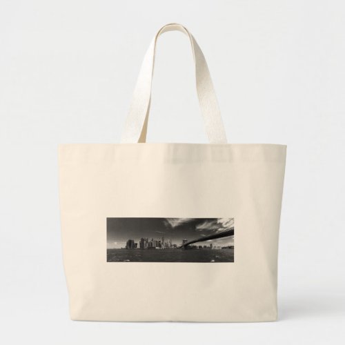 Panoramic Black White Brooklyn Large Tote Bag