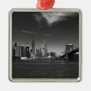Panoramic Black White Brooklyn Metal Ornament