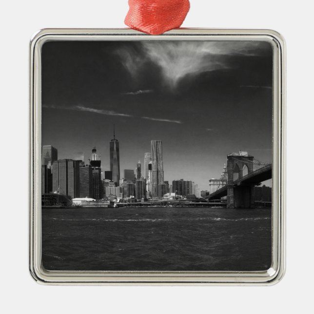 Panoramic Black White Brooklyn Metal Ornament (Front)