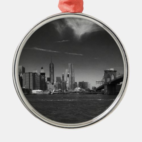 Panoramic Black White Brooklyn Metal Ornament