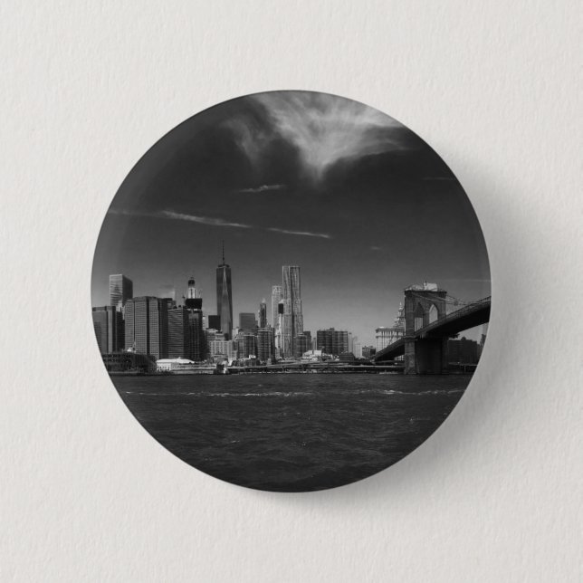 Panoramic Black White Brooklyn Pinback Button (Front)