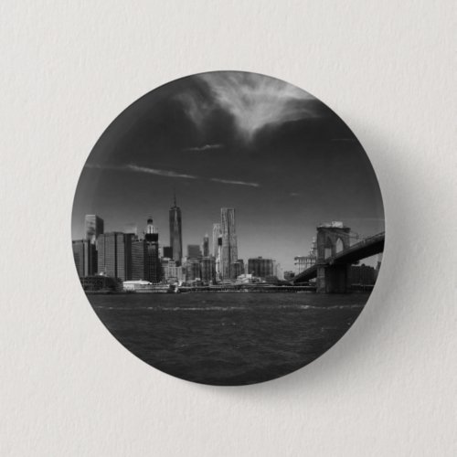 Panoramic Black White Brooklyn Pinback Button