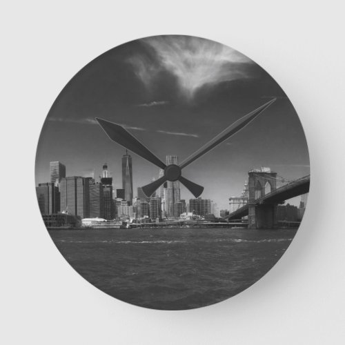 Panoramic Black White Brooklyn Round Clock