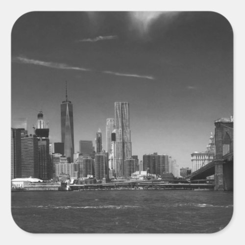 Panoramic Black White Brooklyn Square Sticker