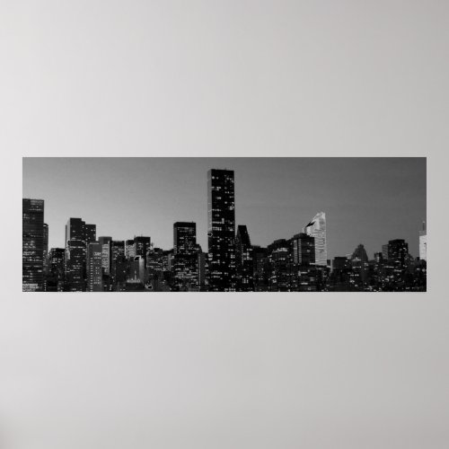 Panoramic Black White New York City Night Poster