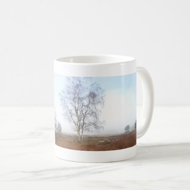 Panoramic Heathland Trees in Fog Mug (Front Right)