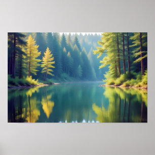 Panoramic Landscape Forest Lake Nature Tranquil Poster