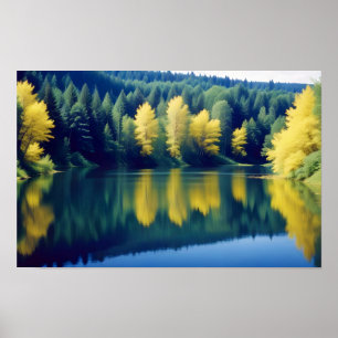 Panoramic Landscape Forest Lake Nature Tranquil Poster