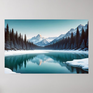 Panoramic Landscape Mountains Lake Nature Tranquil Poster