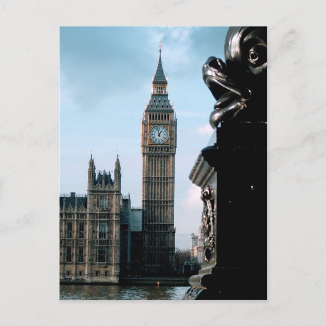 Panoramic London Cloudy Big Ben and River Thames Postcard (Front)