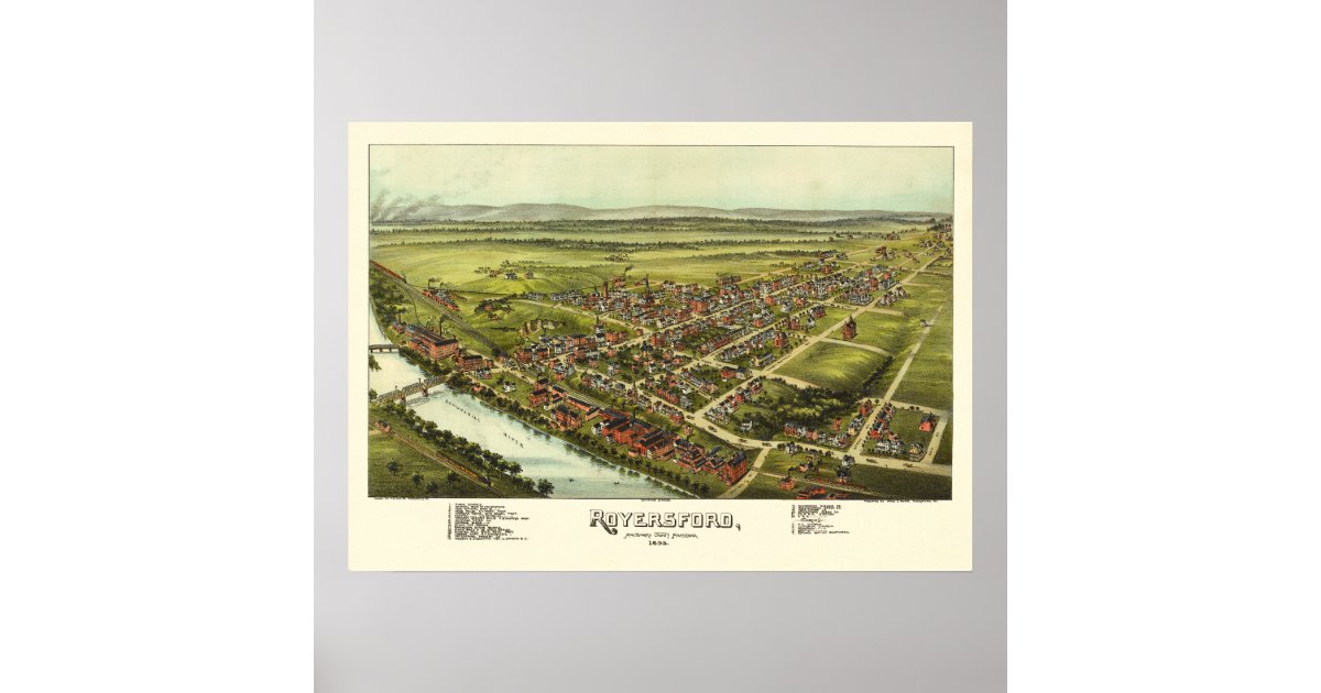 Panoramic Map Royersford PA Pennsylvania Poster Zazzle